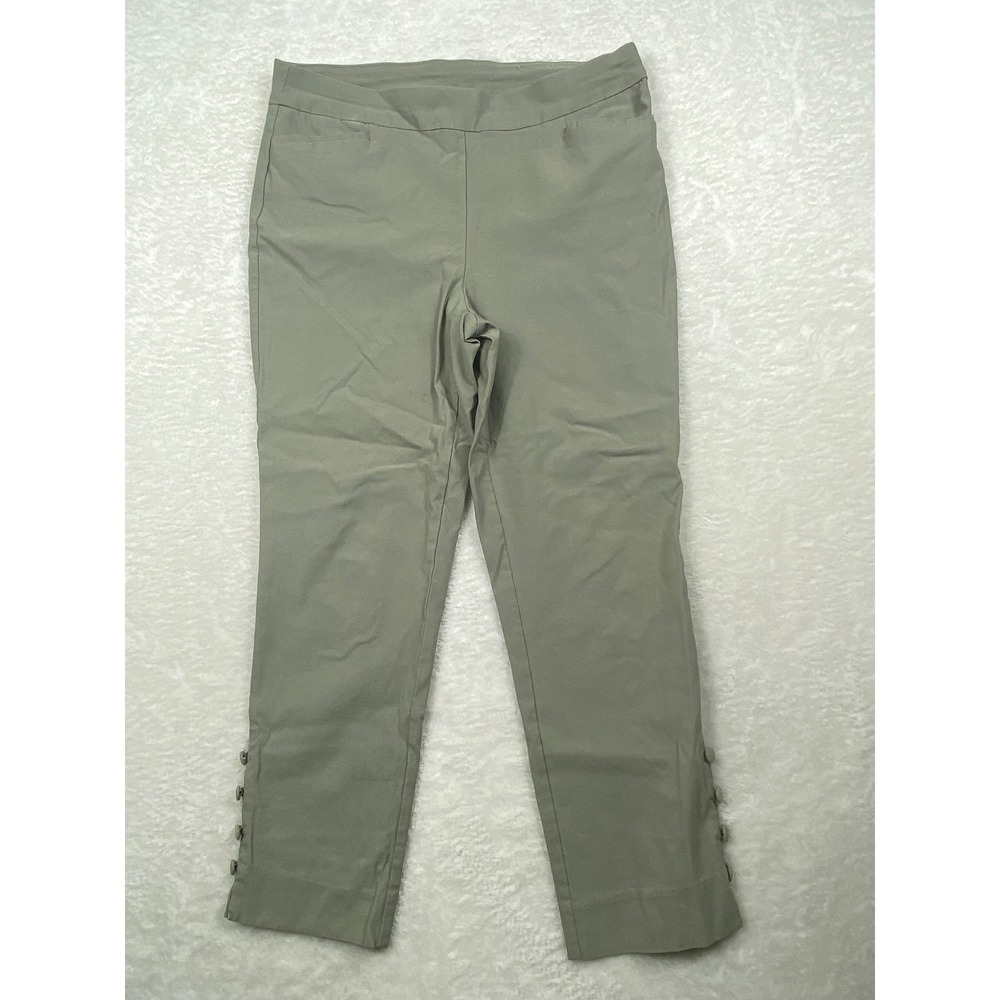 Chico's 2R Womens Size 12 Olive Green Button Detail Cropped Pants Slim Fit